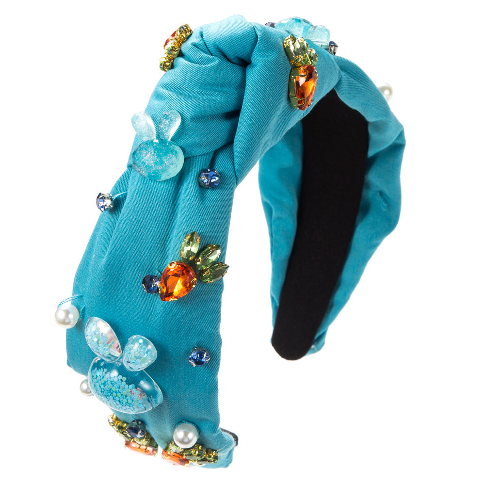 Wholesale Easter Hand-sewn Bunny Headband with Glass Pearls